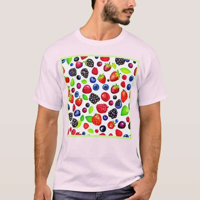 Berry Burst: Fruktiga Mönster T Shirt (Framsida)