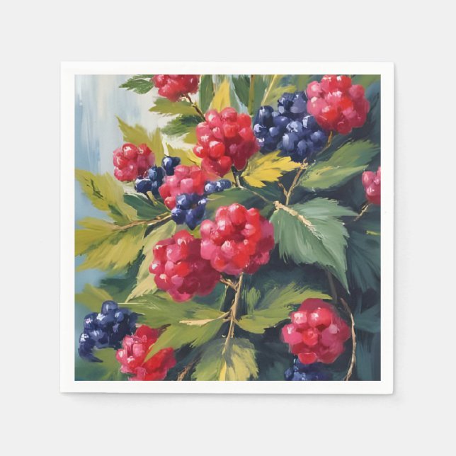 Berry Bush Raspberry Blackberries Watercolor Fruit Pappersservett (Framsidan)