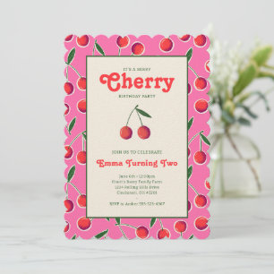 Berry Cherry Girl Birthday Inbjudan: Shock rosa Inbjudningar