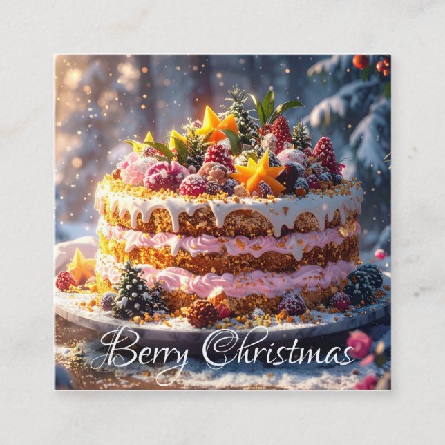 BERRY CHRISTMAS-platta anteckningskort Fyrkantigt Visitkort (Framsida)