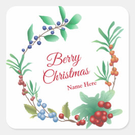 Berry Christmas Wreath Fyrkantigt Klistermärke