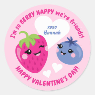 Berry Classroom Valentine Cards för barn Runt Klistermärke
