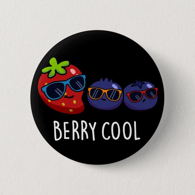 Berry Coola Funny Strawberry Blueberry Pun Mörk BG Knapp (Framsida)