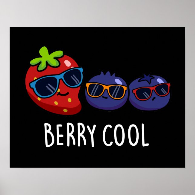 Berry Coola Funny Strawberry Blueberry Pun Mörk BG Poster (Framsidan)