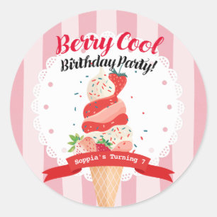Berry Coola Strawberry Ice Cream Birthday Runt Klistermärke