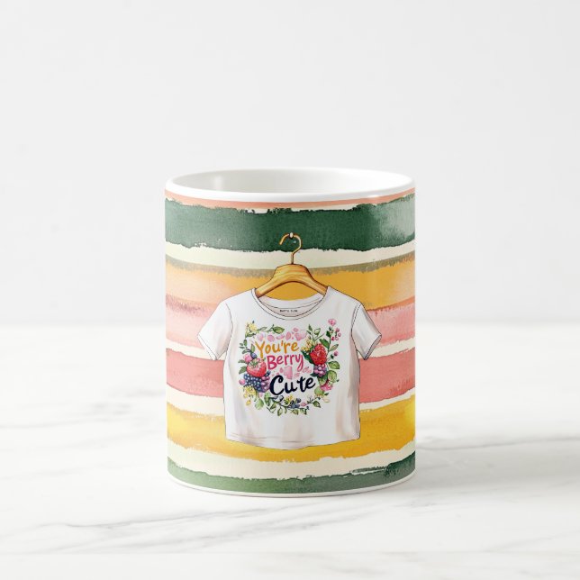 Berry Cute Tee Green Orange Pink Fruity Stripes Kaffemugg (Center)