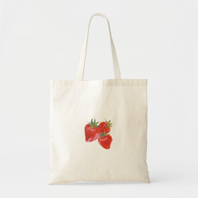 Berry Cute Tote | Hand-Painted Strawberry Bag Tygkasse (Framsidan)