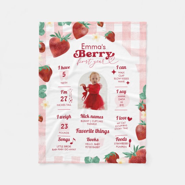 Berry First 1:a födelsedagsmilstolpe Fleecefilt (Framsidan)