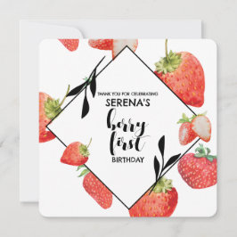 Berry First | 1-årsfirande | Modern Jordgubbe Tack Kort