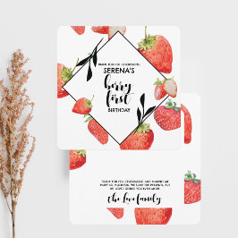 Berry First | 1-årsfirande | Modern Jordgubbe Tack Kort