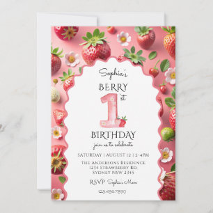 Berry First 1st Birthday Modern Inbjudningar