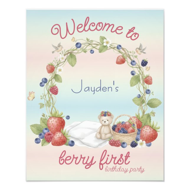 Berry First 1st Birthday Party Poster (Framsidan)