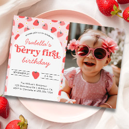 Berry First 1st Birthday Strawberry Photo Inbjudningar