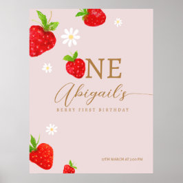 Berry First 1st Strawberry Birthday Välkommen Poster