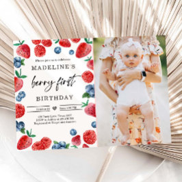 Berry First 1st Strawberry Raspberry Birthday Inbjudningar