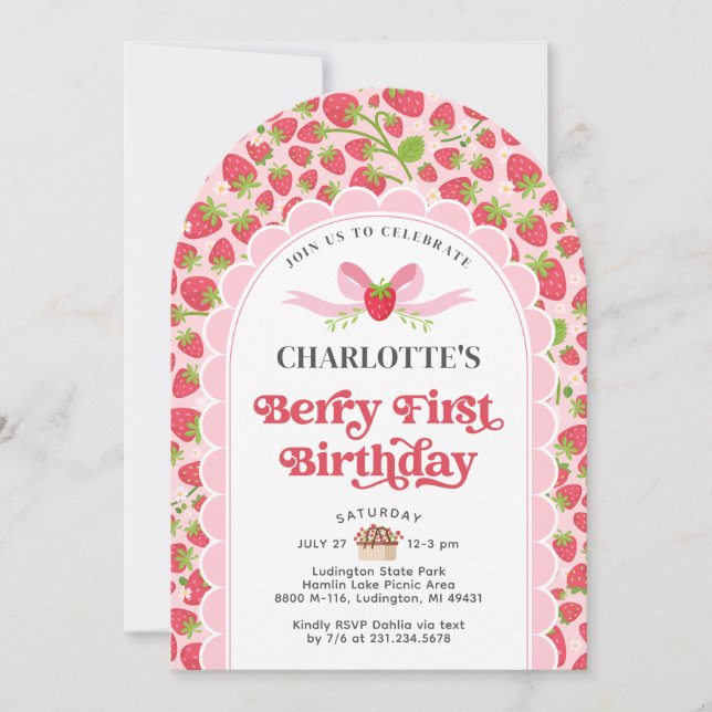 Berry First Birthday 1 Birthday Inbjudningar (Framsida)