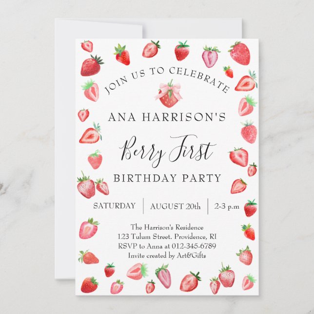 Berry First Birthday 1 Birthday Inbjudningar (Framsida)