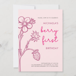 Berry First Birthday 1 Birthday jordgubbe Inbjudningar