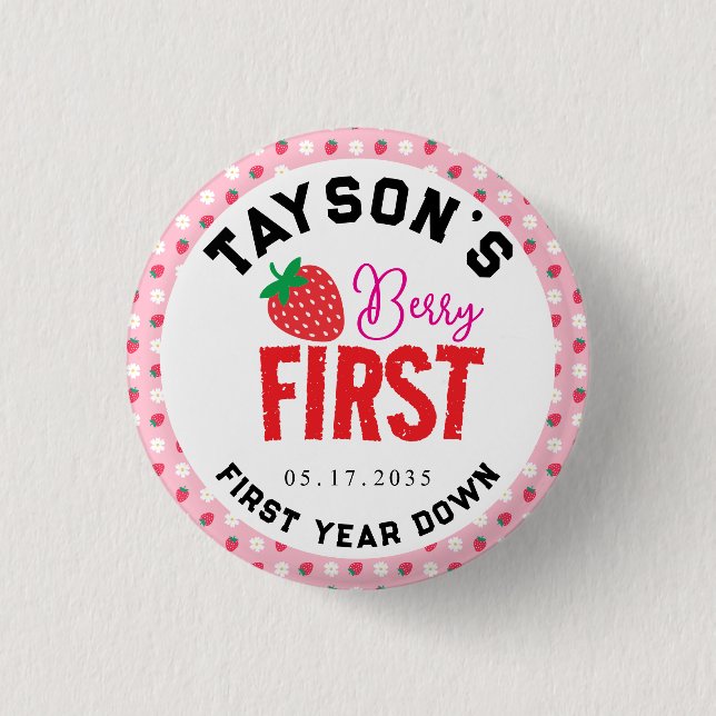 Berry First Birthday 1 Birthday jordgubbe Knapp (Framsida)
