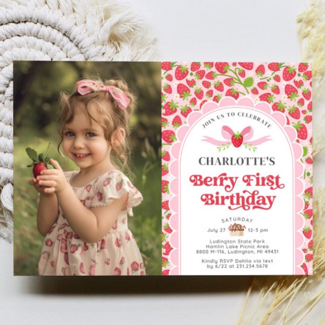 Berry First Birthday 1 Birthday Photo Inbjudningar (Berry First Birthday 1st Birthday Photo Invitation)