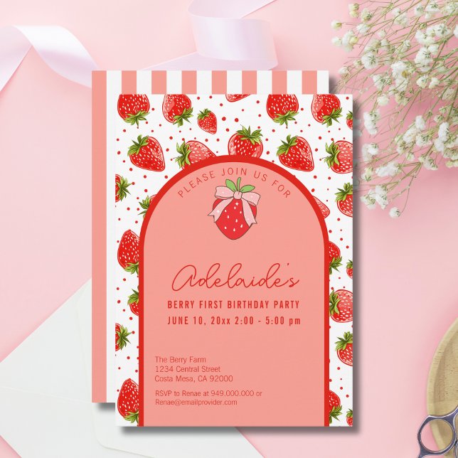 Berry First Birthday 1 Birthday Strawberry Party Inbjudningar (Skapare uppladdad)