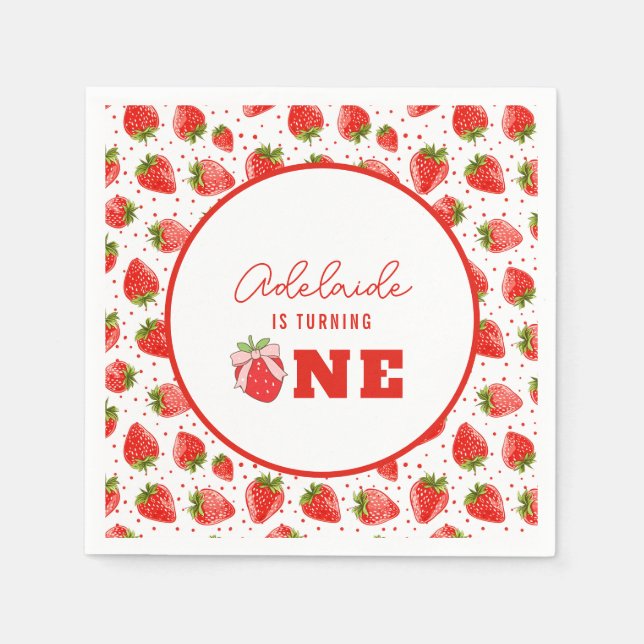 Berry First Birthday 1 Birthday Strawberry Party Pappersservett (Framsidan)