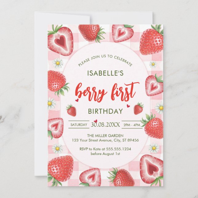 Berry First Birthday 1st Birthday Invitation Inbjudningar (Framsida)