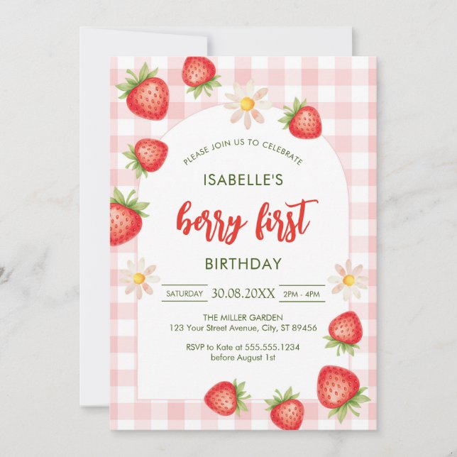 Berry First Birthday 1st Birthday Invitation Inbjudningar (Framsida)