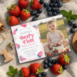 Berry First Birthday 1st Birthday Photo Inbjudningar