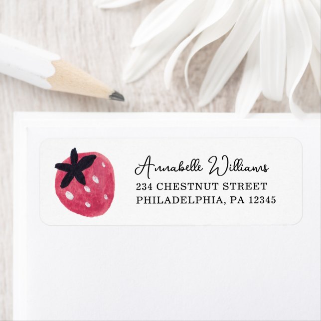 Berry First Birthday Address Label Strawberry Returadress Etikett (Insitu)