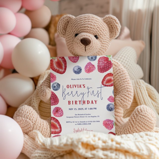 Berry First Birthday Berries Party-inbjudan Tack Kort (Skapare uppladdad)