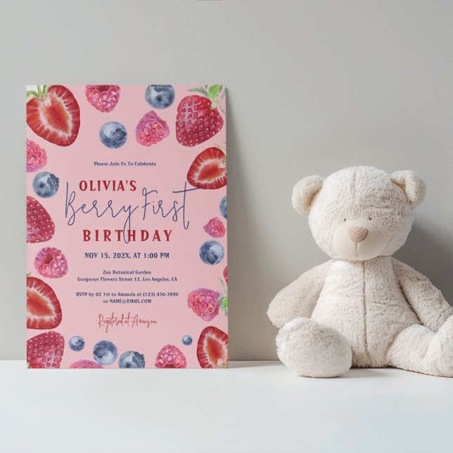 Berry First Birthday Berries Party-inbjudan Tack Kort (Skapare uppladdad)