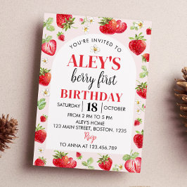 Berry First Birthday bjudande Jordberry Tema Inbjudningar