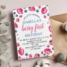 Berry First Birthday bjudande Jordberry Tema