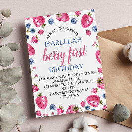 Berry First Birthday bjudande Jordberry Tema Inbjudningar