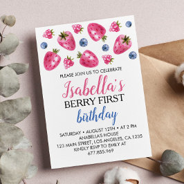 Berry First Birthday bjudande Jordberry Tema Inbjudningar