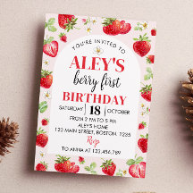 Berry First Birthday bjudande Jordberry Tema