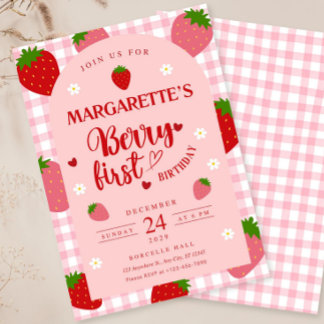 Berry First Birthday bjudande mall Berry 1:a