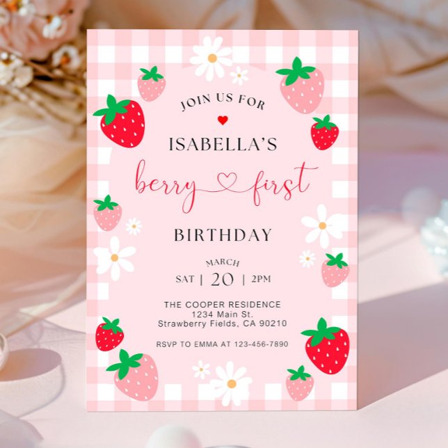 Berry First Birthday bjudande, redigerbar första f Inbjudningar (Skapare uppladdad)
