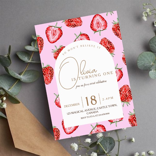 Berry First Birthday bjudande Vattencolor Inbjudningar (Skapare uppladdad)