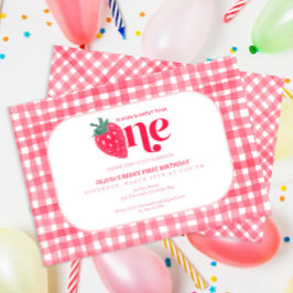Berry First Birthday bjudande - Watercolor Straw Anteckningskort
