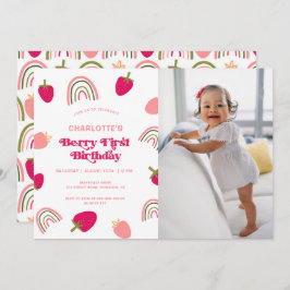 Berry First Birthday Boho Rainbow Photo bjudatio Inbjudningar