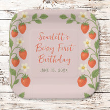 Berry First Birthday Cute Strawberry Blommigt Rosa
