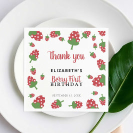 Berry First Birthday Cute Strawberry Girl Anpassni Pappersservett