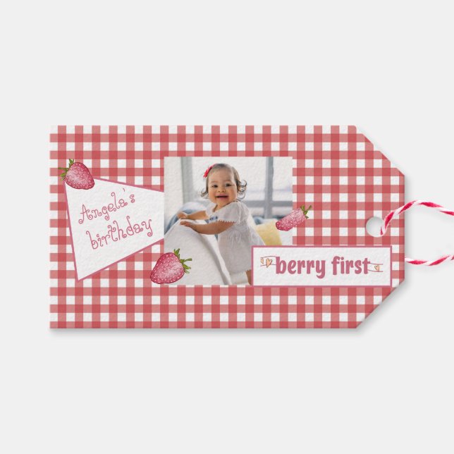 Berry First Birthday Food and Beverage Label Set Presentetikett (Framsidan (Horizontal))