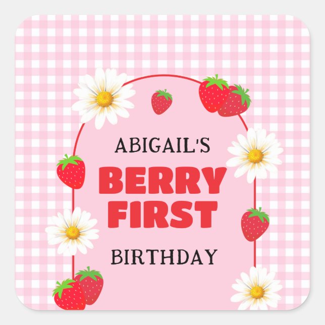 BERRY FIRST BIRTHDAY  FYRKANTIGT KLISTERMÄRKE (Framsida)