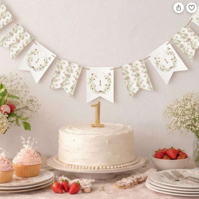 Berry First Birthday Garden Party Banner Vimplar (Skapare uppladdad)