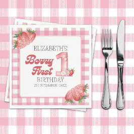 "Berry First Birthday Girl strawberry Theme Pappersservett
