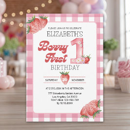 "Berry First Birthday Girl with Strawberry Theme Inbjudningar