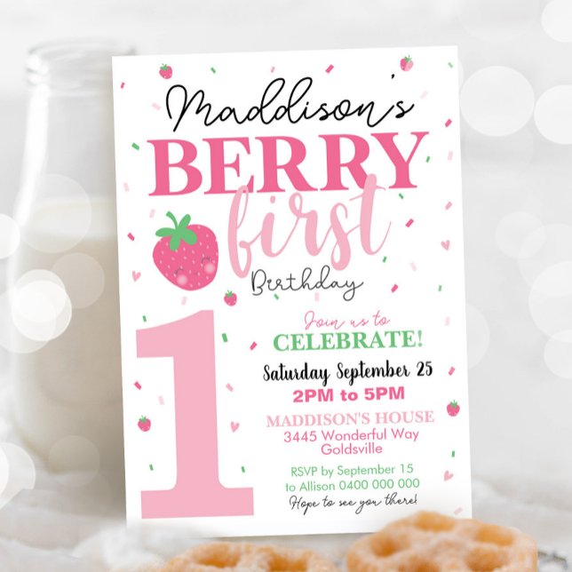 Berry First Birthday-inbjudan 1:a födelsedagsflick Inbjudningar (Skapare uppladdad)